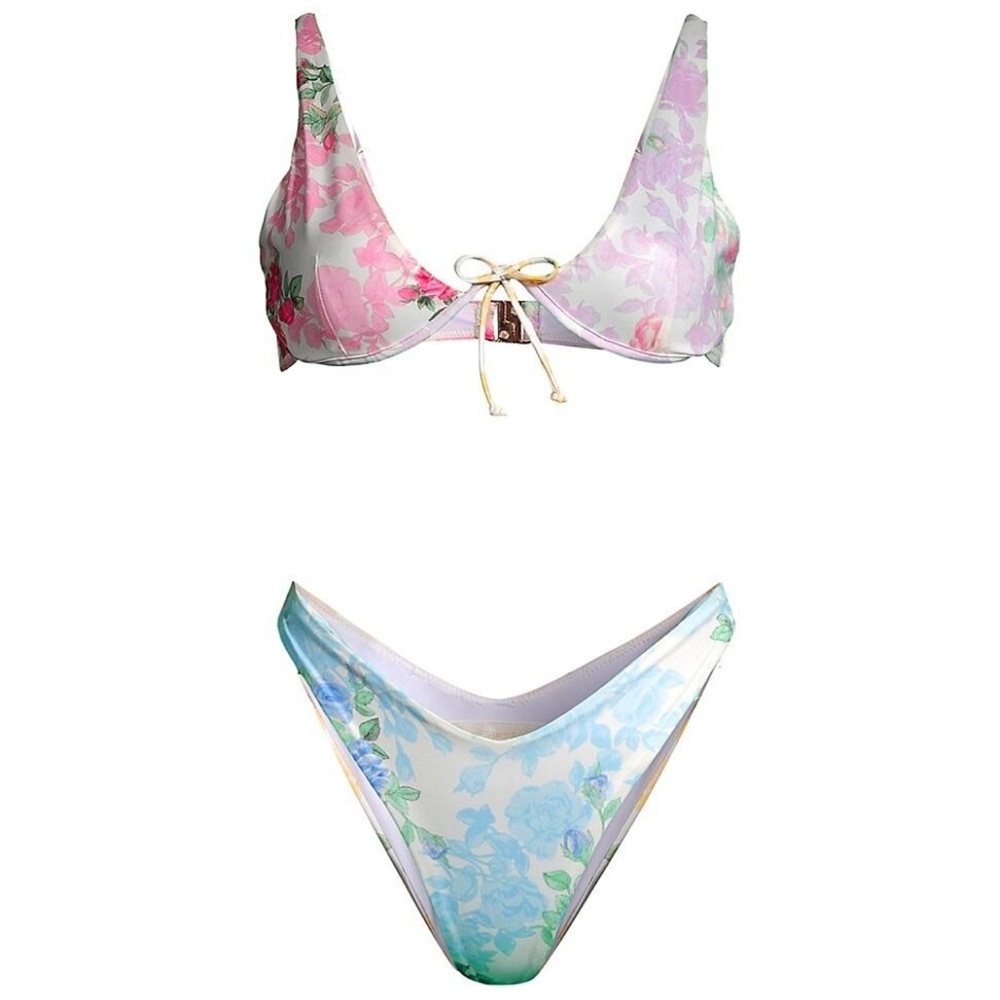 NEW LoveShackFancy Kinney Bikini Top and Bottom - Rainbow Clouds - Medium